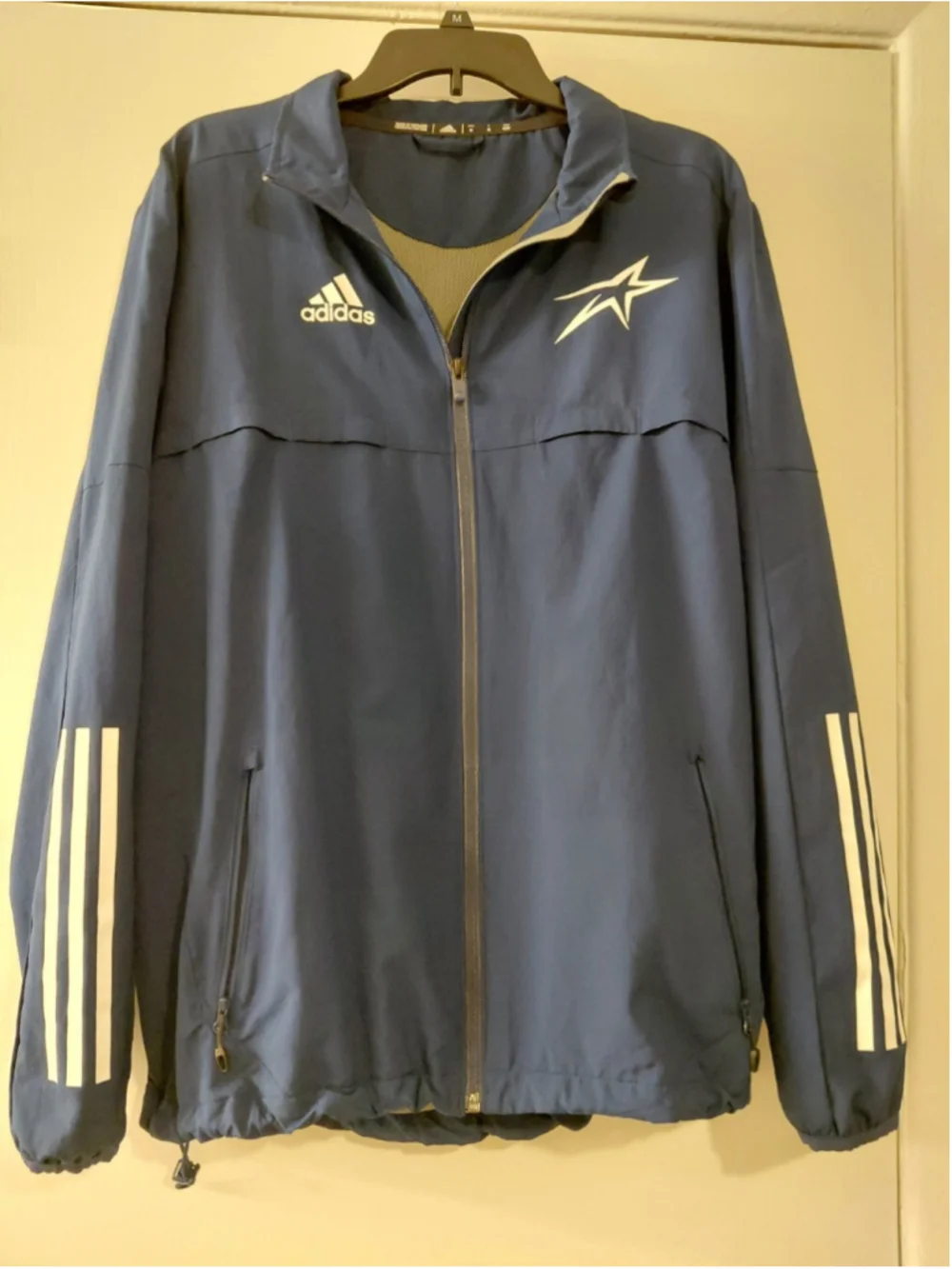 Adidas Men's Full Zip Track Jacket Medium Nwot Blue White Stripes Cinch Waist M